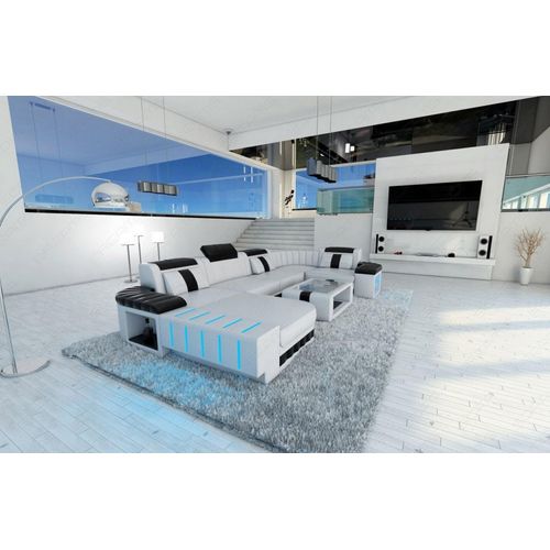 Leder Wohnlandschaft Bellagio mit LED Echtleder