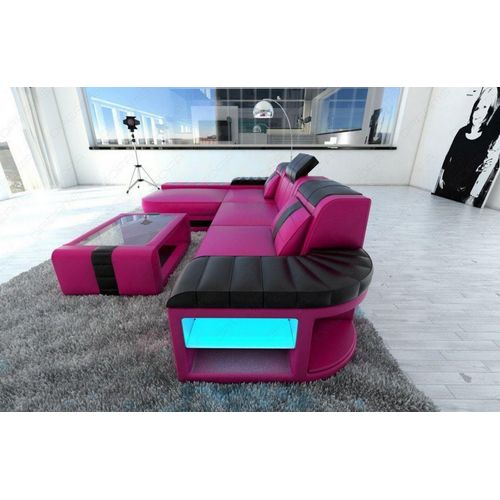 Ecksofa Bellagio als Ledersofa mit LED Kunst-Echtleder Mix