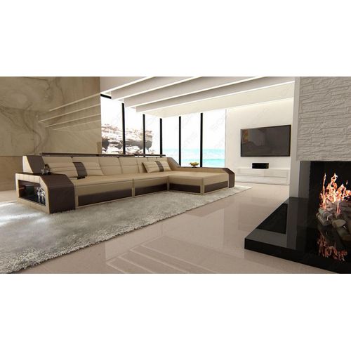 Ecksofa Arezzo Ledersofa mit Ottomane Kunst-Echtleder Mix