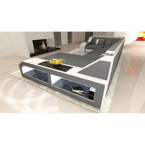 Leder Wohnlandschaft Arezzo Sofa mit LED Kunst-Echtleder Mix
