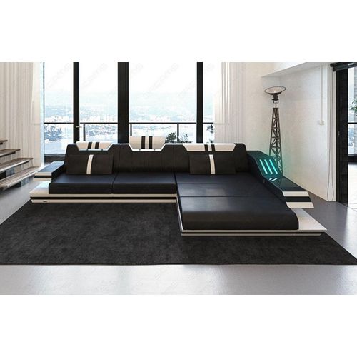 Ecksofa Ravenna in Kunst-Echtleder Mix mit Ottomane und USB