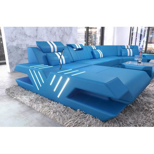 Ledersofa Venedig in C Form LED echtes Büffelleder