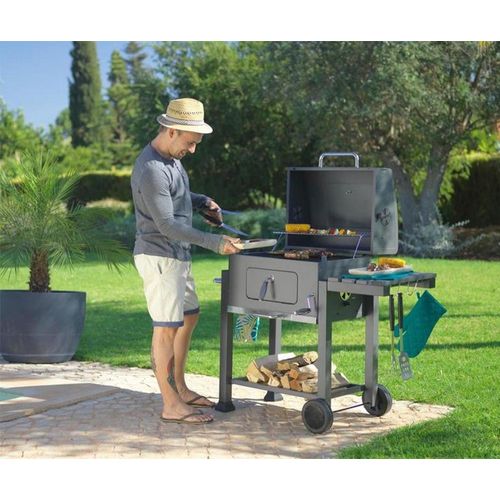 Holzkohlegrill mit Ablageflächen,Grillwagen BBQ Standgrill Gartengrill Kohlegrill Schwarz
