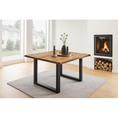 Esstisch Baumkante Massiv Akazie natur 80 x 80 schwarz NOAH