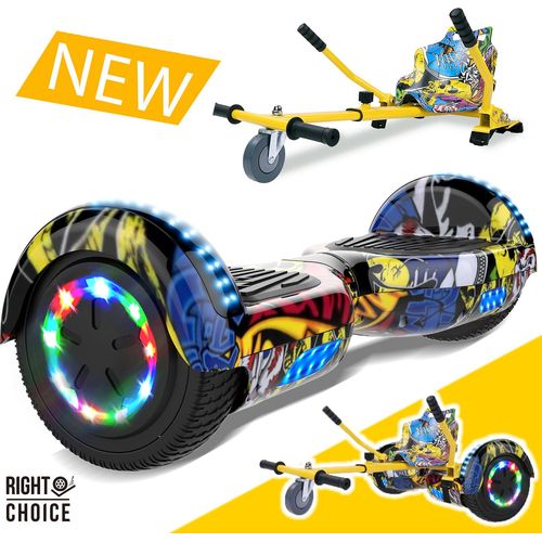 Hoverboard mit Hoverkart ,Sitzscooter GO-Kart E-Scooter Board Geschenk für Kinder und Erwachsene ,segway Bluetooth 6.5 Zoll, Elektroroller 700W Motor, Self-Balance Board mit LED-Rädern Flash + Hoverkart