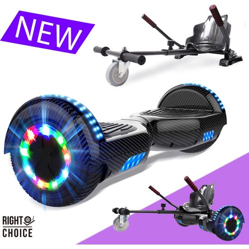 Hoverboard mit Hoverkart ,Sitzscooter GO-Kart E-Scooter Board Geschenk für Kinder und Erwachsene ,segway Bluetooth 6.5 Zoll, Elektroroller 700W Motor, Self-Balance Board mit LED-Rädern Flash + Hoverkart