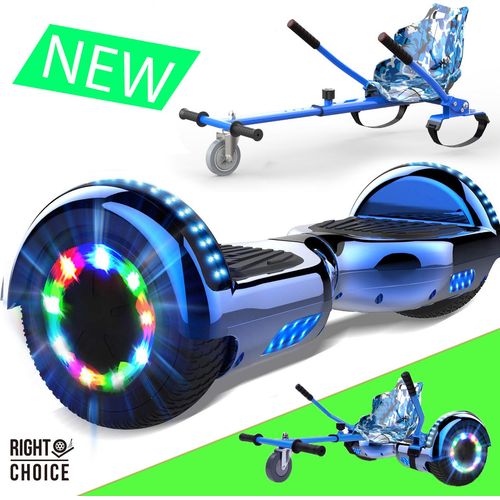 Hoverboard mit Hoverkart ,Sitzscooter GO-Kart E-Scooter Board Geschenk für Kinder und Erwachsene ,segway Bluetooth 6.5 Zoll, Elektroroller 700W Motor, Self-Balance Board mit LED-Rädern Flash + Hoverkart