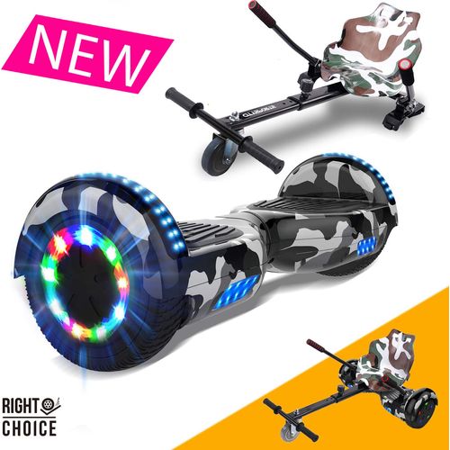 Hoverboard mit Hoverkart ,Sitzscooter GO-Kart E-Scooter Board Geschenk für Kinder und Erwachsene ,segway Bluetooth 6.5 Zoll, Elektroroller 700W Motor, Self-Balance Board mit LED-Rädern Flash + Hoverkart