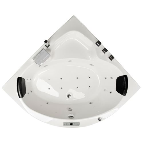 Basera CLASSIC Indoor Eck-Whirlpool Badewanne Maui 130 x 130 cm mit 21 Massagedüsen, Wasserfall, LED-Ambiente, Touchpanel, Bluetooth und Radio