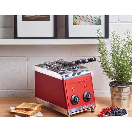 Milantoast 2-er Toaster mit Zangen mit Brötchenaufsatz, Farbe:Rot