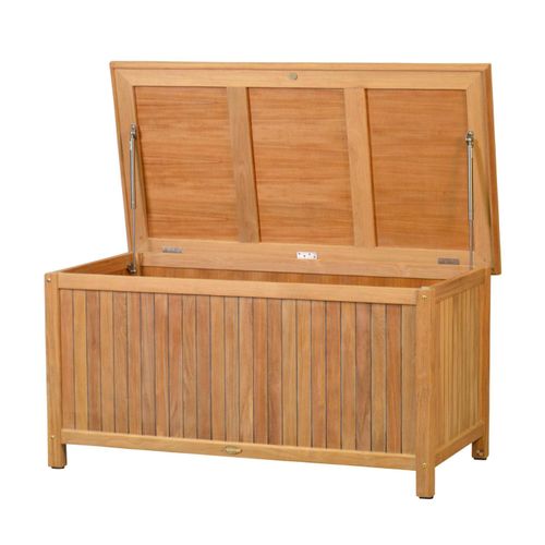 Auflagenbox Massive Premium Teak Kissentruhe 136 x 73 cm als exklusive Gartentruhe nachhaltige und unbehandelte Teak Kissenbox