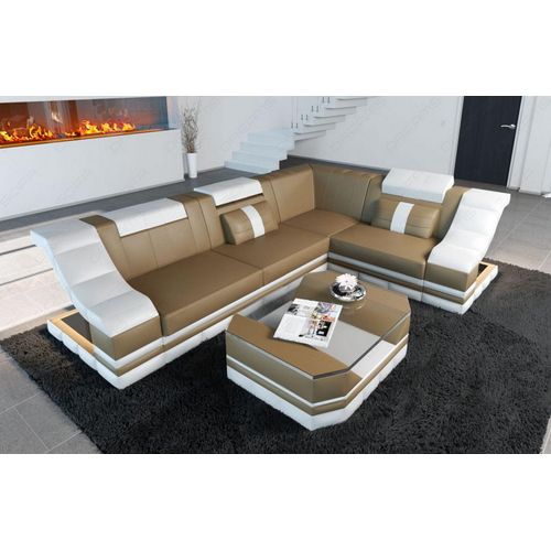 Ecksofa Bianchi Kunst-Echtleder Mix