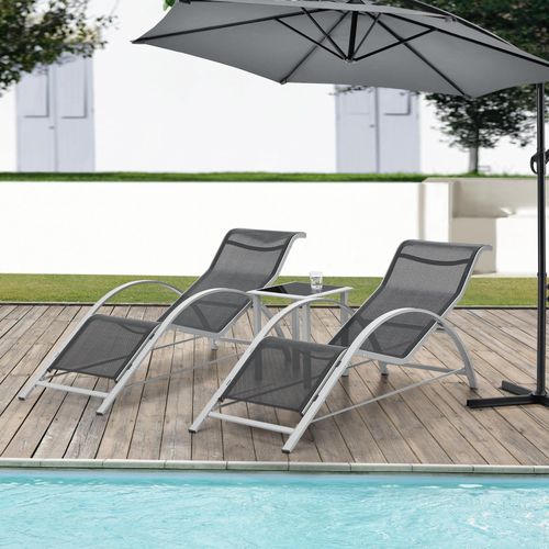 Gartenmöbelset Binetto 3-teilig Gartengarnitur aus Tisch und Sonnenliegen Lounge-Set für Balkon, Terrasse, Pool und Garten Gartenset Outdoor-Möbel Grau - Schwarz