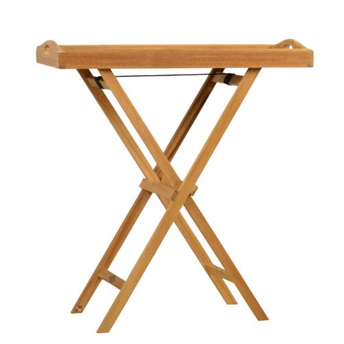 Teak Serviertisch Lucca Luxus 70 x 38 cm als hochwertiger Tabletttisch Beistelltisch mit abnehmbarem Tablett aus Teakholz