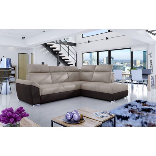 Großes Multifunktionssofa, Ecksofa, Ecksofa mit Schlaffunktion, Bettsofa mit Bettzeugablage, klassischer Stil, L-förmiges Sofa moderne Inneneinrichtung, Ottomane links oder rechts steinwandverstellbare Kopfstützen, hoher Nutzungskomfort - Ecksofa DEMAR Hellbraun +Dunkelbraun (Ottomane Links (Monolith 09+Monolith 29)