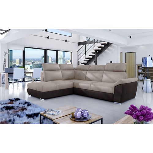Großes Multifunktionssofa, Ecksofa, Ecksofa mit Schlaffunktion, Bettsofa mit Bettzeugablage, klassischer Stil, L-förmiges Sofa moderne Inneneinrichtung, Ottomane links oder rechts steinwandverstellbare Kopfstützen, hoher Nutzungskomfort - Ecksofa DEMAR Hellbraun +Dunkelbraun (Ottomane Links (Monolith 09+Monolith 29)