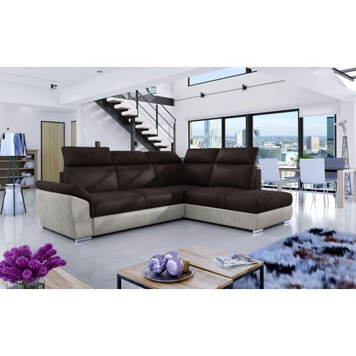 Großes Multifunktionssofa, Ecksofa, Ecksofa mit Schlaffunktion, Bettsofa mit Bettzeugablage, klassischer Stil, L-förmiges Sofa moderne Inneneinrichtung, Ottomane links oder rechts steinwandverstellbare Kopfstützen, hoher Nutzungskomfort - Ecksofa DEMAR Hellbraun +Dunkelbraun (Ottomane Rechts (Monolith 29 +Monolith 09)