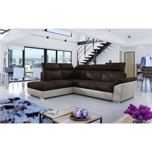 Großes Multifunktionssofa, Ecksofa, Ecksofa mit Schlaffunktion, Bettsofa mit Bettzeugablage, klassischer Stil, L-förmiges Sofa moderne Inneneinrichtung, Ottomane links oder rechts steinwandverstellbare Kopfstützen, hoher Nutzungskomfort - Ecksofa DEMAR Dunkelbraun+Hellbraun (Ottomane Links (Monolith 29+Monolith 09)