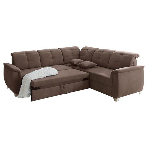 Ecksofa - Braun - Mikrofaser - mit Ausziehfunktion und Bettkasten
