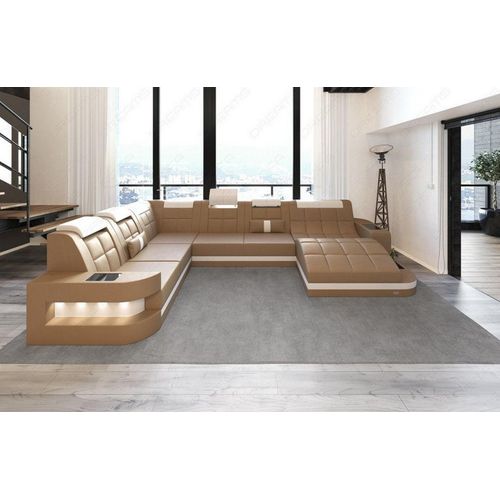 XXL Wohnlandschaft Wave mit Ottomane Kunst-Echtleder Mix