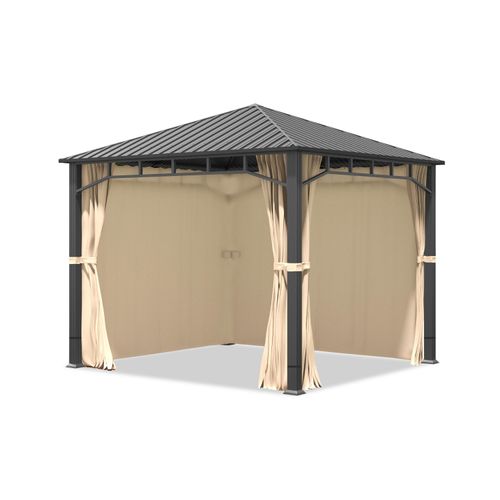 Gartenpavillon 3x3 m Stahldach Hardtop 4 Seitenteile in Champagner, Pfosten 9x9 cm