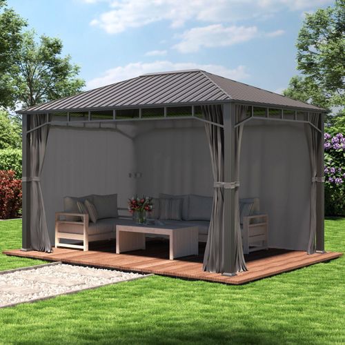 Gartenpavillon 3x4 m Stahldach Hardtop 4 Seitenteile in Grau, Pfosten 9x9 cm