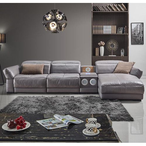 Luxus Ecksofa Leder Couch Polster Garnitur Soundsystem Multifunktion Sofa Neu