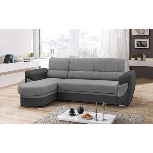 Schlafsofa, Ecksofa mit Bettkasten, einzigartige Ottomanenform, L-förmiges Ecksofa, moderne konturierte Armlehnen, elegante Steppung, Ottomane links oder rechts, Lounge-Ecke, Wohnzimmer, Schlafzimmer, Gästezimmer, Wohnzimmer, Couchgarnitur - Ecksofa TIMO Hellgrau + Dunkelgrau (Links)