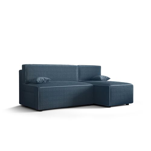Ecksofa Alvito, Farbe: Blau. Material: Kord. A: B: 212 cm,H: 85 cm, T: 105 cm, Eckcouch, Schlafcouch, Sofa bed, Schlafsofa
