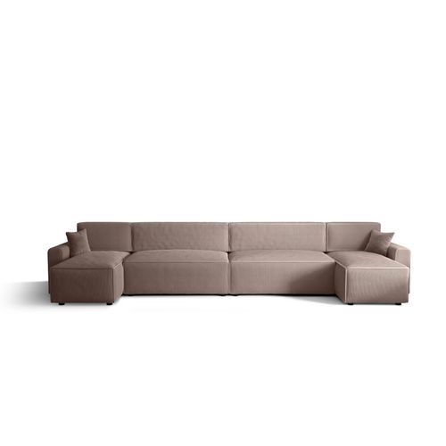 Ecksofa Alvito 2xU BIS, Farbe: Hellbraun. Material: Kord. A: B: 424 cm,H: 85 cm,Tiefe: 105 cm, Eckcouch, Schlafcouch, Sofa bed, Schlafsofa