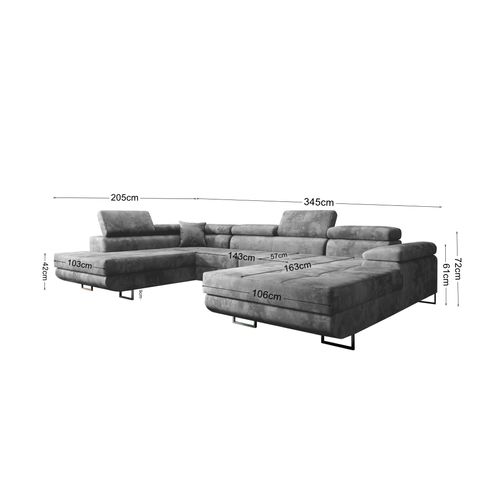 MODERNO U-förmiges Ecksofa mit Schlaffunktion Velours 