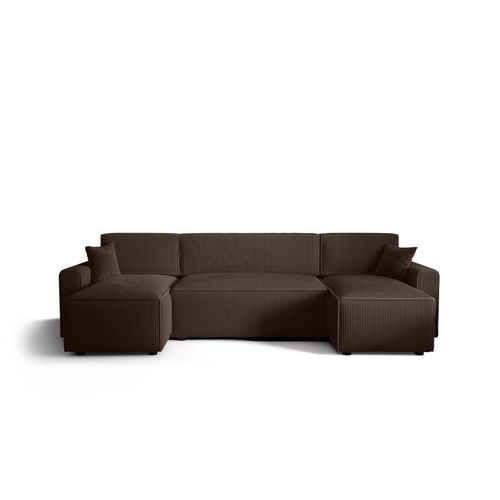 Ecksofa Alvito U BIS, Farbe: Schokoladenbraun. Material: Kord. A: B: 330 cm,H: 85 cm,Otomana Länge: 140 cm, Eckcouch, Schlafcouch, Sofa bed, Schlafsofa