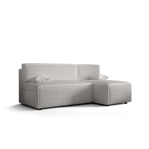 Ecksofa Alvito, Farbe: Weiß. Material: Kord. A: B: 212 cm,H: 85 cm, T: 105 cm, Eckcouch, Schlafcouch, Sofa bed, Schlafsofa