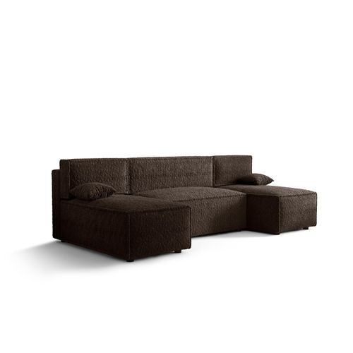 Ecksofa Alvito U, Farbe: Braun. Material: Bouclé. A: B: 290 cm,H: 85 cm,Tiefe: 105 cm, Eckcouch, Schlafcouch, Sofa bed, Schlafsofa