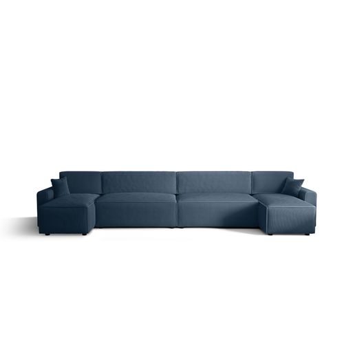 Ecksofa Alvito 2xU BIS, Farbe: Blau. Material: Kord. A: B: 424 cm,H: 85 cm,Tiefe: 105 cm, Eckcouch, Schlafcouch, Sofa bed, Schlafsofa