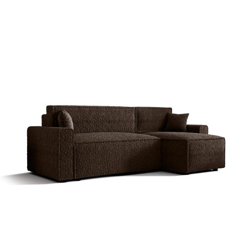Ecksofa Alvito BIS, Farbe: Braun. Material: Bouclé. A: B: 252 cm,H: 85 cm,Länge: 140 cm, Eckcouch, Schlafcouch, Sofa bed, Schlafsofa