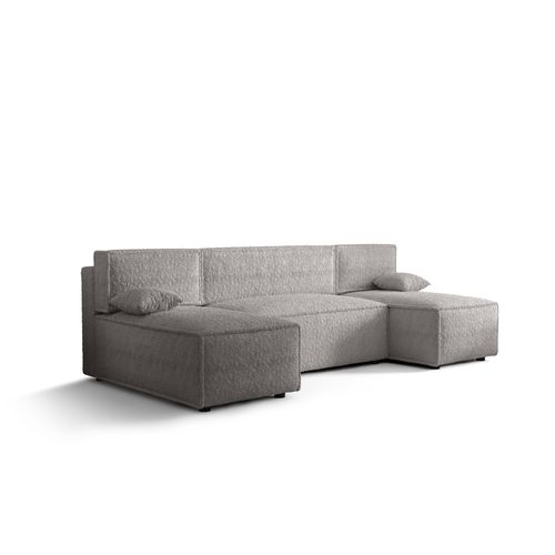 Ecksofa Alvito U, Farbe: Hellgrau. Material: Bouclé. A: B: 290 cm,H: 85 cm,Tiefe: 105 cm, Eckcouch, Schlafcouch, Sofa bed, Schlafsofa
