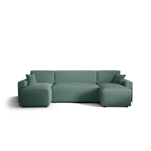 Ecksofa Alvito U BIS, Farbe: Patina. Material: Kord. A: B: 330 cm,H: 85 cm,Otomana Länge: 140 cm, Eckcouch, Schlafcouch, Sofa bed, Schlafsofa