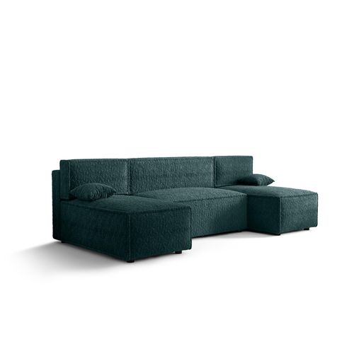Ecksofa Alvito U, Farbe: Wassergrün. Material: Bouclé. A: B: 290 cm,H: 85 cm,Tiefe: 105 cm, Eckcouch, Schlafcouch, Sofa bed, Schlafsofa