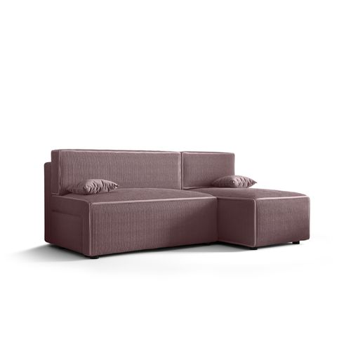 Ecksofa Alvito, Farbe: Erikafarben. Material: Kord. A: B: 212 cm,H: 85 cm, T: 105 cm, Eckcouch, Schlafcouch, Sofa bed, Schlafsofa