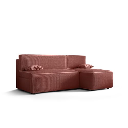 Ecksofa Alvito, Farbe: Rosa. Material: Kord. A: B: 212 cm,H: 85 cm, T: 105 cm, Eckcouch, Schlafcouch, Sofa bed, Schlafsofa