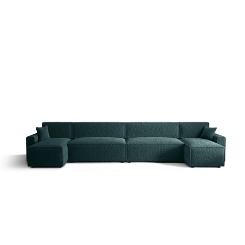 Ecksofa Alvito 2xU BIS, Farbe: Wassergrün. Material: Bouclé. A: B: 424 cm,H: 85 cm,Tiefe: 105 cm, Eckcouch, Schlafcouch, Sofa bed, Schlafsofa