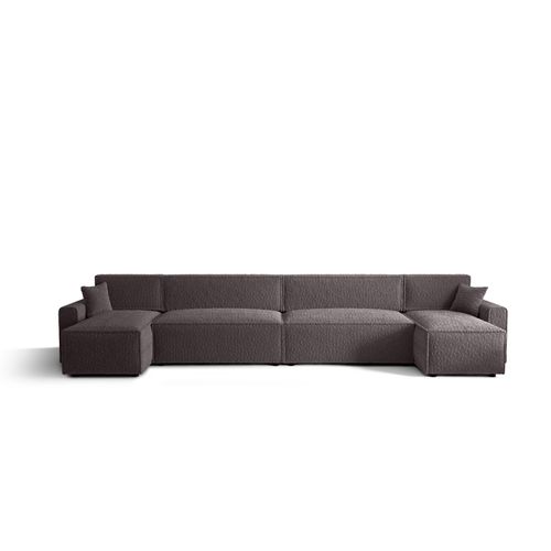 Ecksofa Alvito 2xU BIS, Farbe: Kalt braun. Material: Bouclé. A: B: 424 cm,H: 85 cm,Tiefe: 105 cm, Eckcouch, Schlafcouch, Sofa bed, Schlafsofa