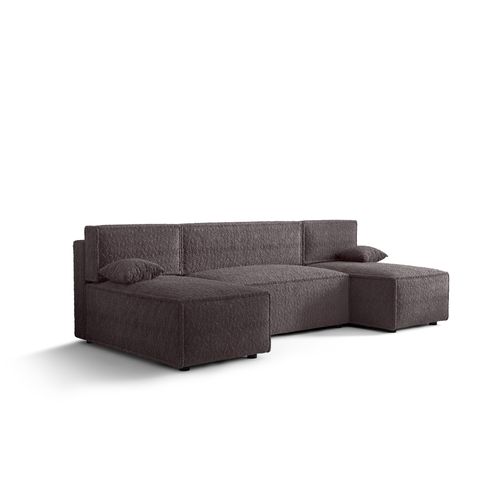Ecksofa Alvito U, Farbe: Kalt braun. Material: Bouclé. A: B: 290 cm,H: 85 cm,Tiefe: 105 cm, Eckcouch, Schlafcouch, Sofa bed, Schlafsofa