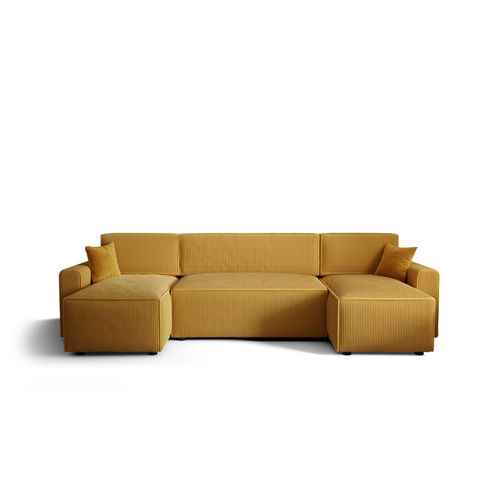 Ecksofa Alvito U BIS, Farbe: Honiggelb. Material: Kord. A: B: 330 cm,H: 85 cm,Otomana Länge: 140 cm, Eckcouch, Schlafcouch, Sofa bed, Schlafsofa