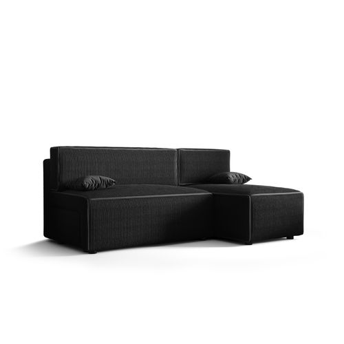 Ecksofa Alvito, Farbe: Schwarz. Material: Kord. A: B: 212 cm,H: 85 cm, T: 105 cm, Eckcouch, Schlafcouch, Sofa bed, Schlafsofa