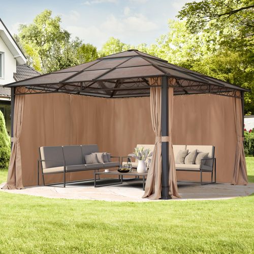Gartenpavillon 4x4 m wasserdicht ALU Deluxe Pavillon mit 4 Seitenteilen Hardtop Dach