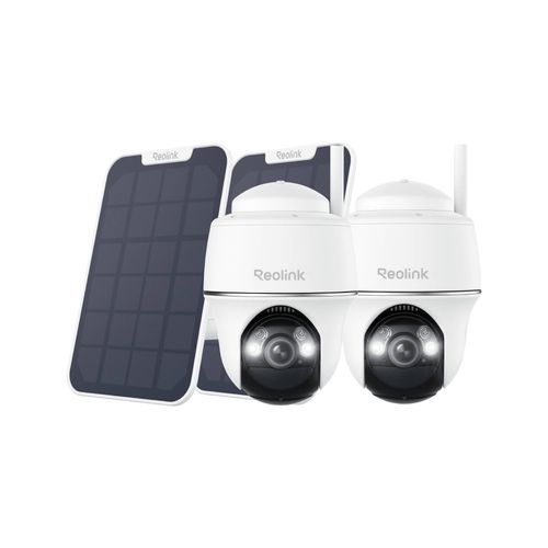 Reolink Argus PT+Solarpanel, 2K+ 5MP PT Überwachungskamera Aussen Akku, Pan&Tilt & Farbnachtsicht, 2,4/5GHz WiFi, Personen-/Fahrzeugerkennung, 2 Stück