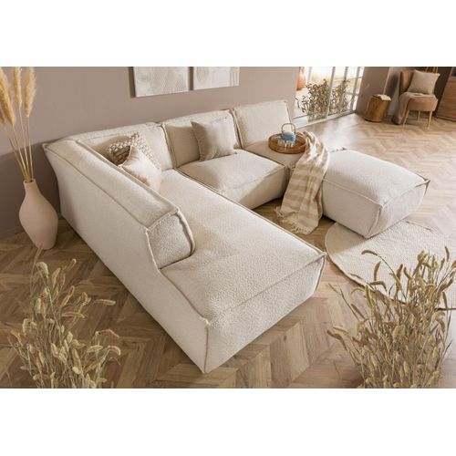 MASSIVMOEBEL24 Ecksofa inkl. Hocker 285x220x79 Polyester beige RAVENNA