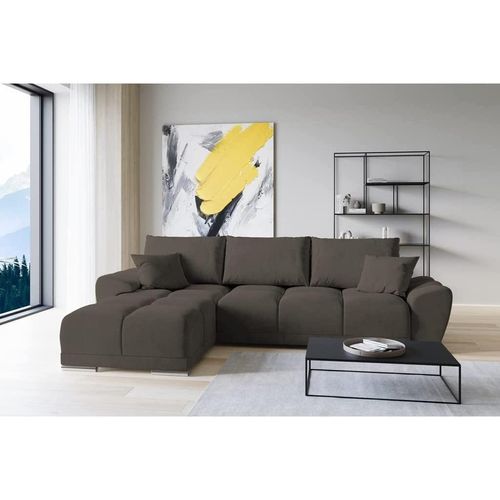 Set Velvet Ecksofa in L-Form 289 x 189 cm + Polsterhocker, Sofa mit Schlaffunktion, Fußhocker, Schlafsofa mit Bettkasten, Sitzpouf Farbe: Graphit